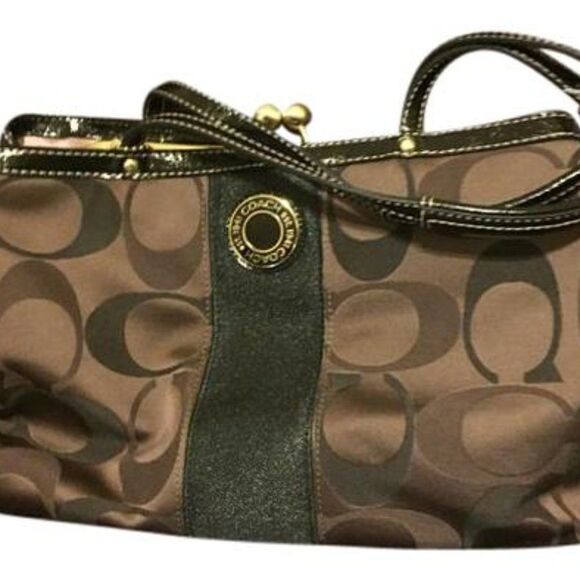 Coach Handbags - Coach Signature Stripe framed Satchel Patent leather trim
